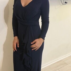 Elegant Navy Blue Wrap Dress